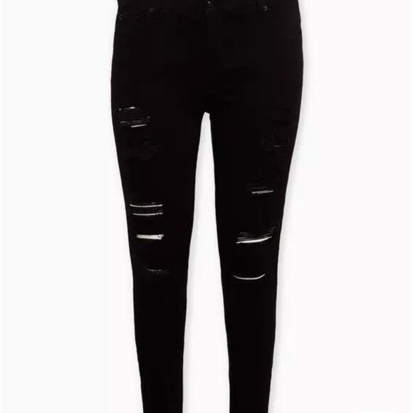 Bombshell Skinny Premium Stretch High Rise Destructed Jean, Black, 14S - Picture 4 of 4